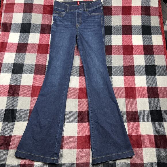 Spanx‎ Jeans Womens S 28x34” Flare Midnight Shade Denim Pull-on Stretch EUC - Picture 1 of 11